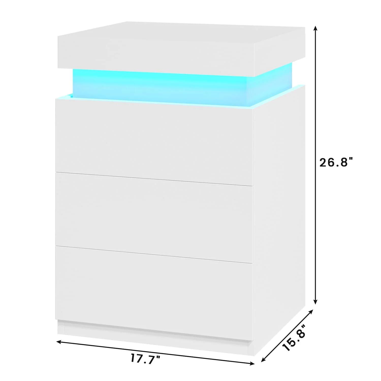 Sikaic Nightstand with LED Lights & Charging Station White Modern Accent Table 2 Power Outlets 2 USB Ports Sliding Top Drawers for Bedroom Living Room