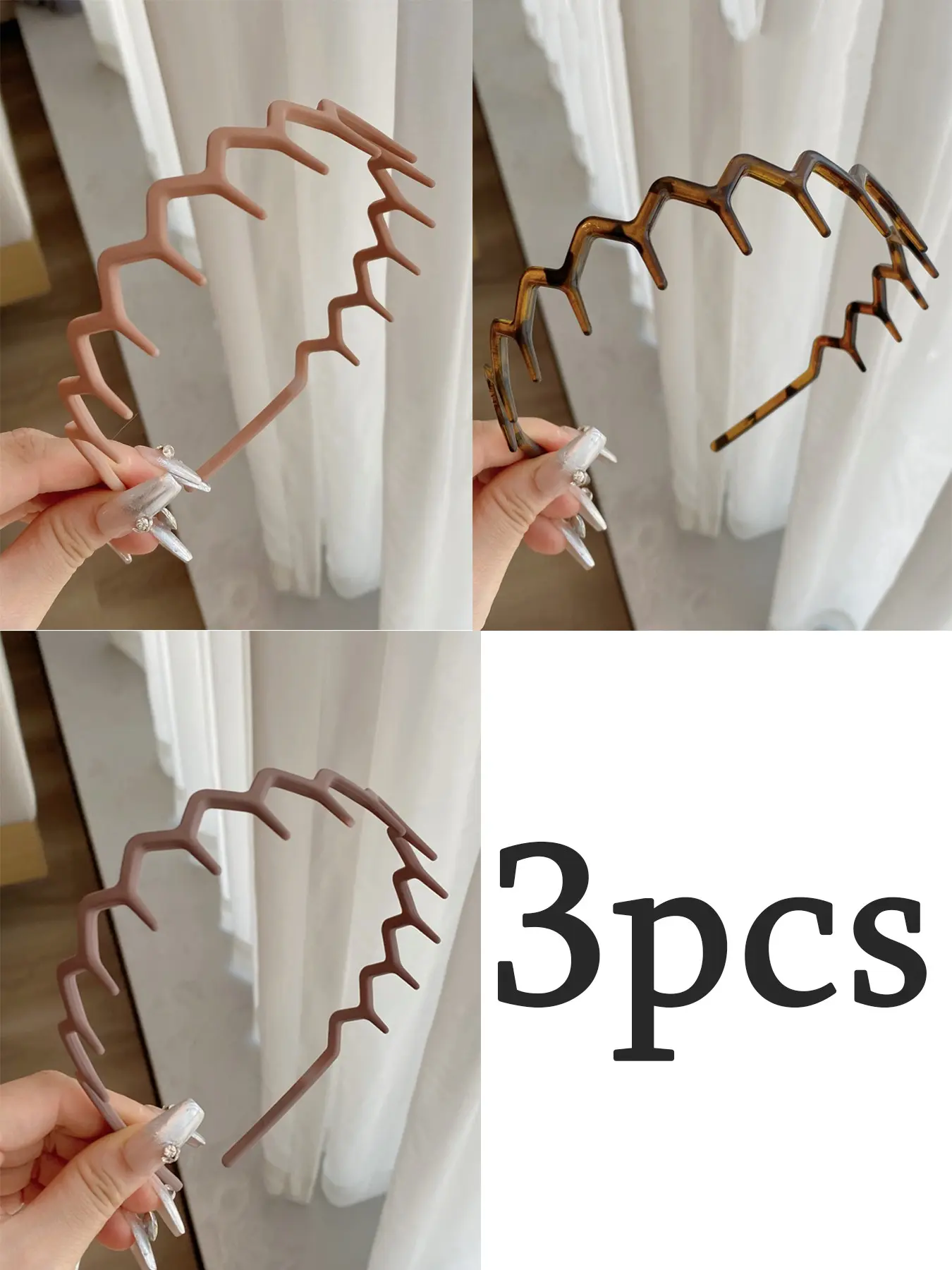3pcs Unisex Z-Shaped Headbands, Toothed Plastic Hair Bands, Slim Anti-Slip Comb Headbands, Casual Stretch Design, All Seasons Use