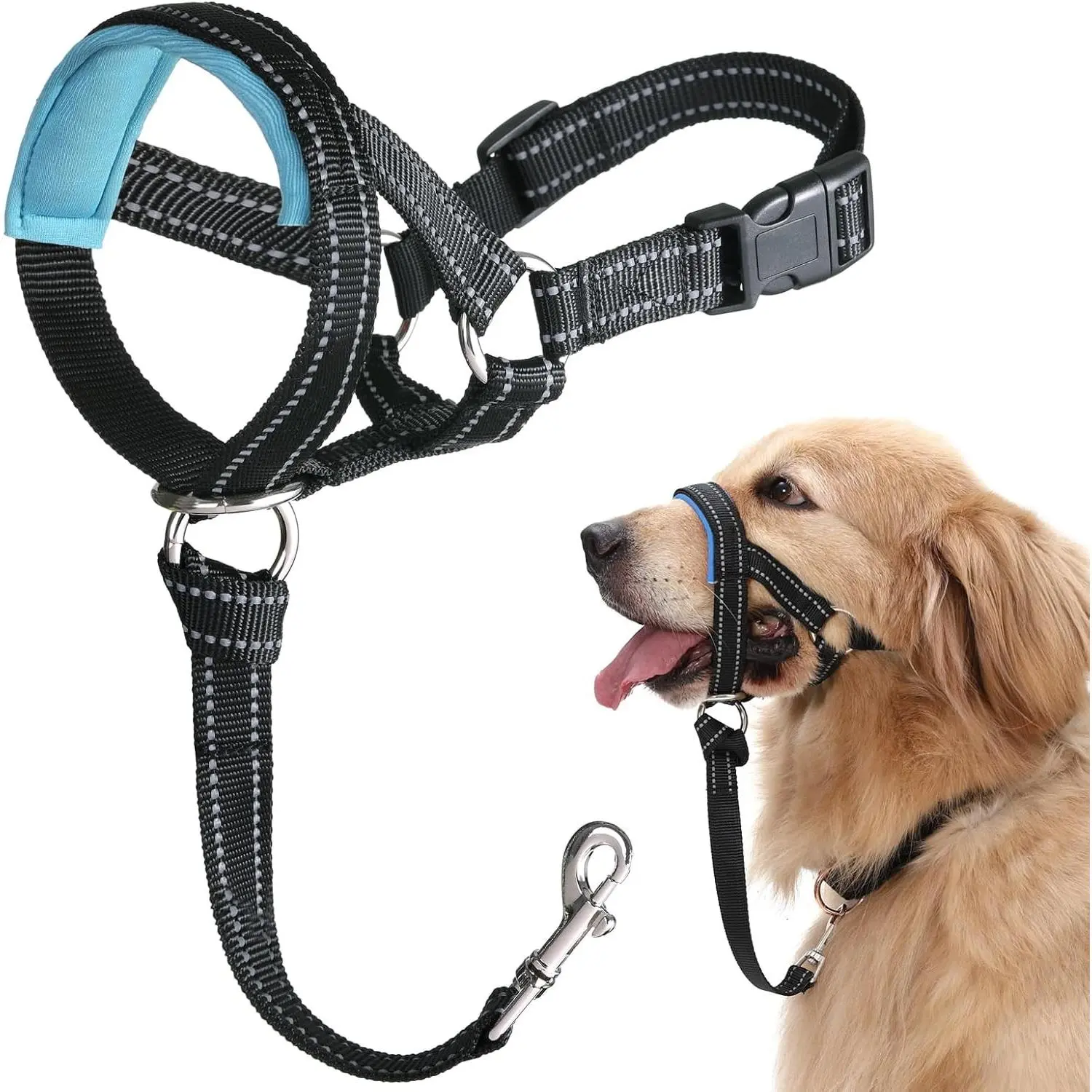 No Pull Dog Head Collar, Reflective Soft Padded Head Halter Snout Harness for Large Dogs - Suitable for Labrador, Golden Retrievers, German Shepherd