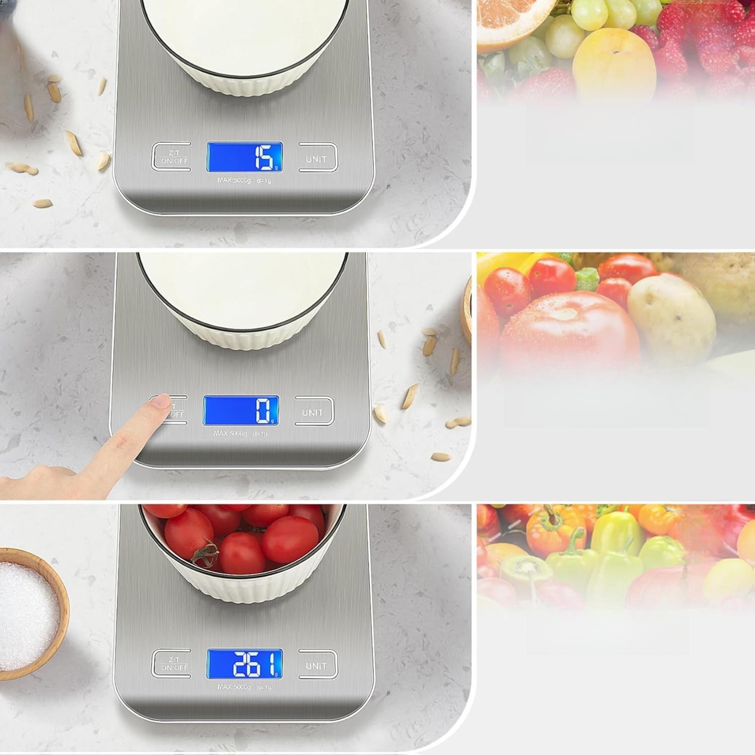 Food Scale, Kitchen Scale, Weight Scale Grams and Ounces for Weight Loss, Baking, Cooking, Keto and Meal Prep, LCD Display, 304 Stainless Steel