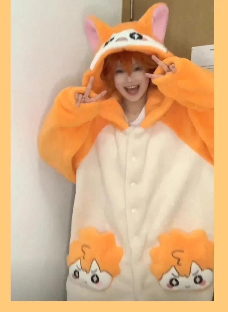 Haikyuu!! Pajamas Kageyama Tobio Hinata Shouyou Cosplay Robe And Pants Soft Cute Thickened Coral Velvet Warm Couple Homewear