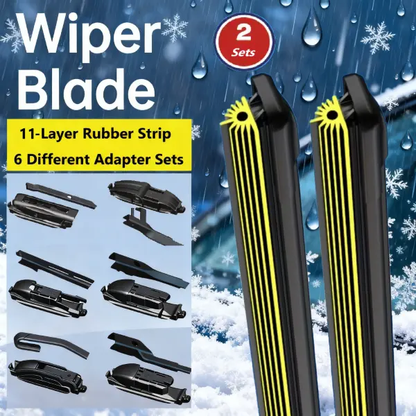Car Front Window Wiper Blade, 11-Layer Rubber Strip, 6 Different Adapter Heads, Fits 99% Left-Hand and Right-Hand Drive Vehicles