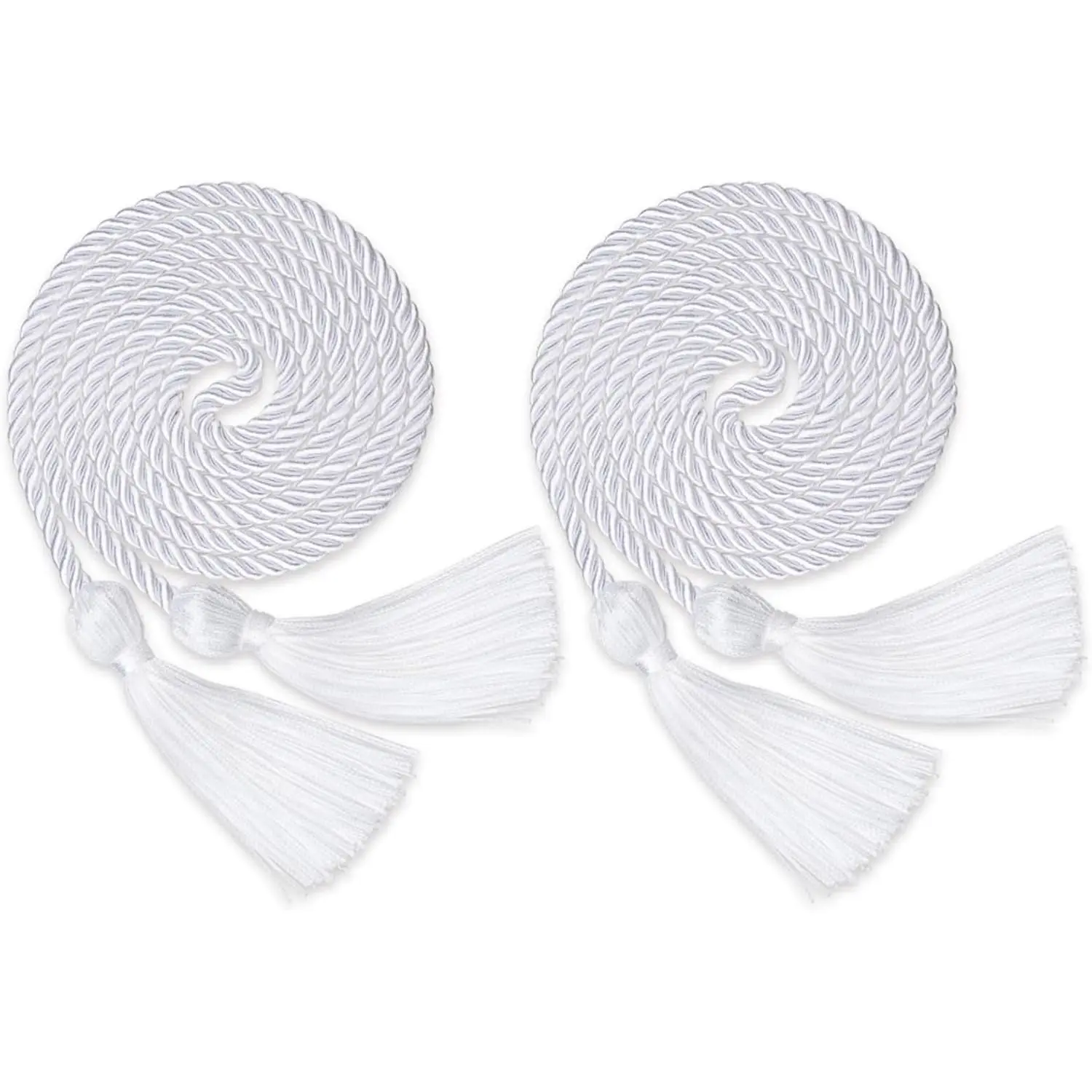 White Graduation Cord 2PCS Graduation Honor Cords for Class of 2026 Rayon Braided Grad Cord with Tassels 68" Long Polyester Yarn Honor Ropes for Bachelor Master Doctoral