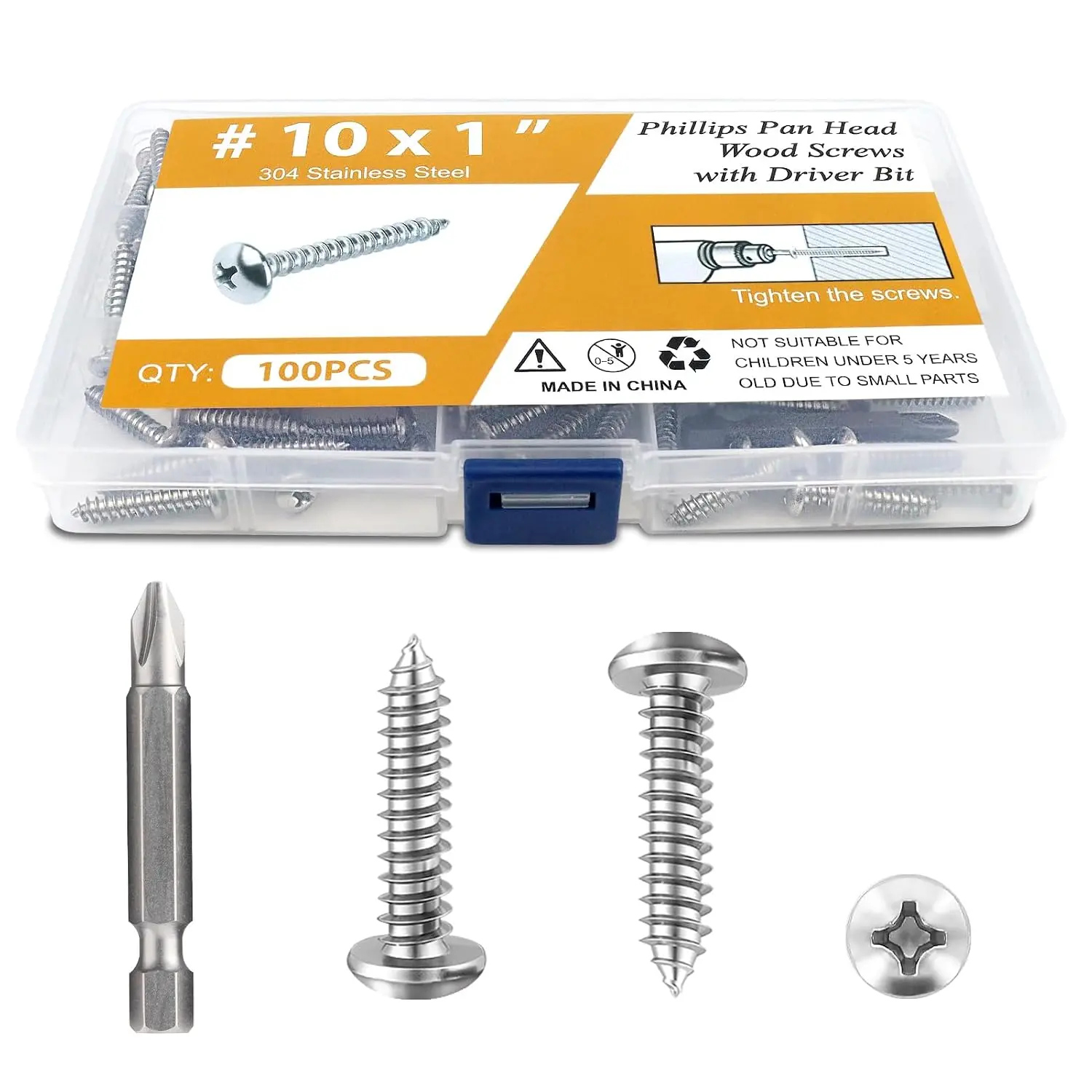 100 count #10 x 1  Screws, Pan  Stainless Steel Sheet Metal Screws,  Self Tapping Screws for Deck Drywall Concrete Screws with  Bit