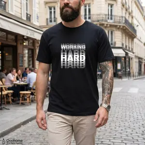 Funny "Working Hard" Double-Vision Graphic Tee – 100% Cotton Casual Streetwear, Hilarious Gift for Husband, Friend, Coworker, Birthday Present, Work-from-Home Essential