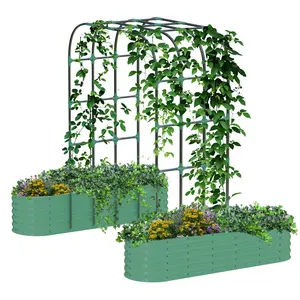 Garvee New Upgraded 2Pcs Raised Garden Bed Set 200x60x45cm Planter Box + 180x90x240cm Arch Trellis Climbing Frame 0.6mm Color Steel Metal Vegetable Flower Planters with Butterfly Nut Assembly Ideal Christmas Xmas Birthday Gifts for Women Men Friends