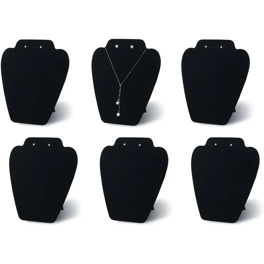 6-Count Black Necklace Display Stands - Collapsible Bust Easel Stands with Reinforced Brackets, for Jewelry Selling & Showing (7.375in W x 8.25in H)