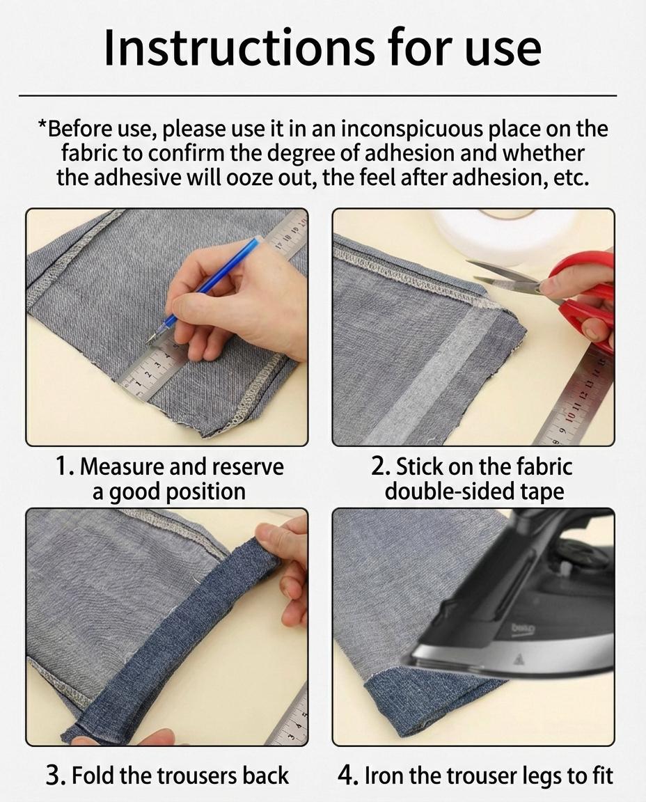 Iron-On Hemming Tape Buy 1 Get 1 Free No-Sew Fabric Adhesive for Pants Quick Fix White