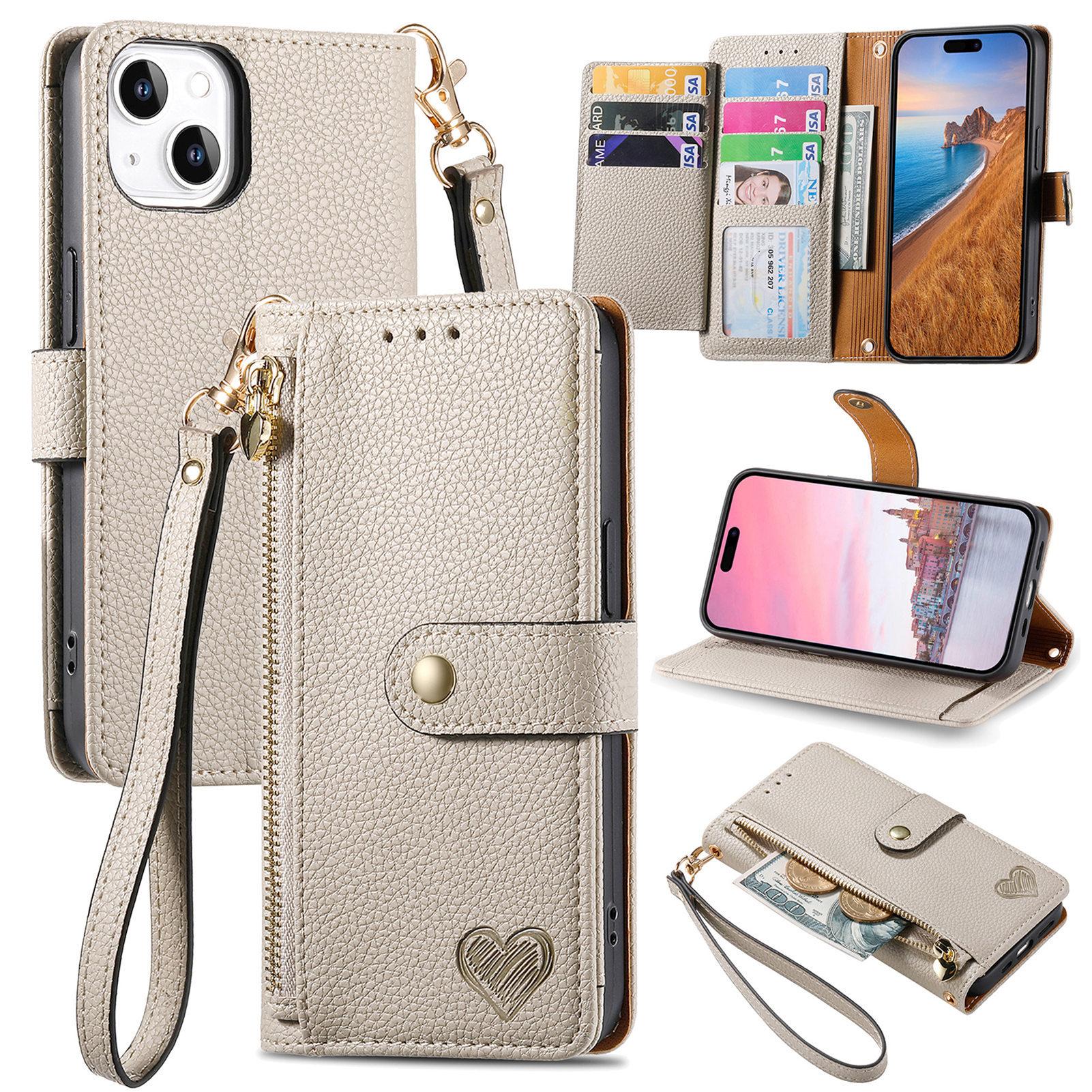 Lychee Texture Zipper Wallet Case with Detachable Strap| [Color] For phone  11 12 13 14 15 16 17