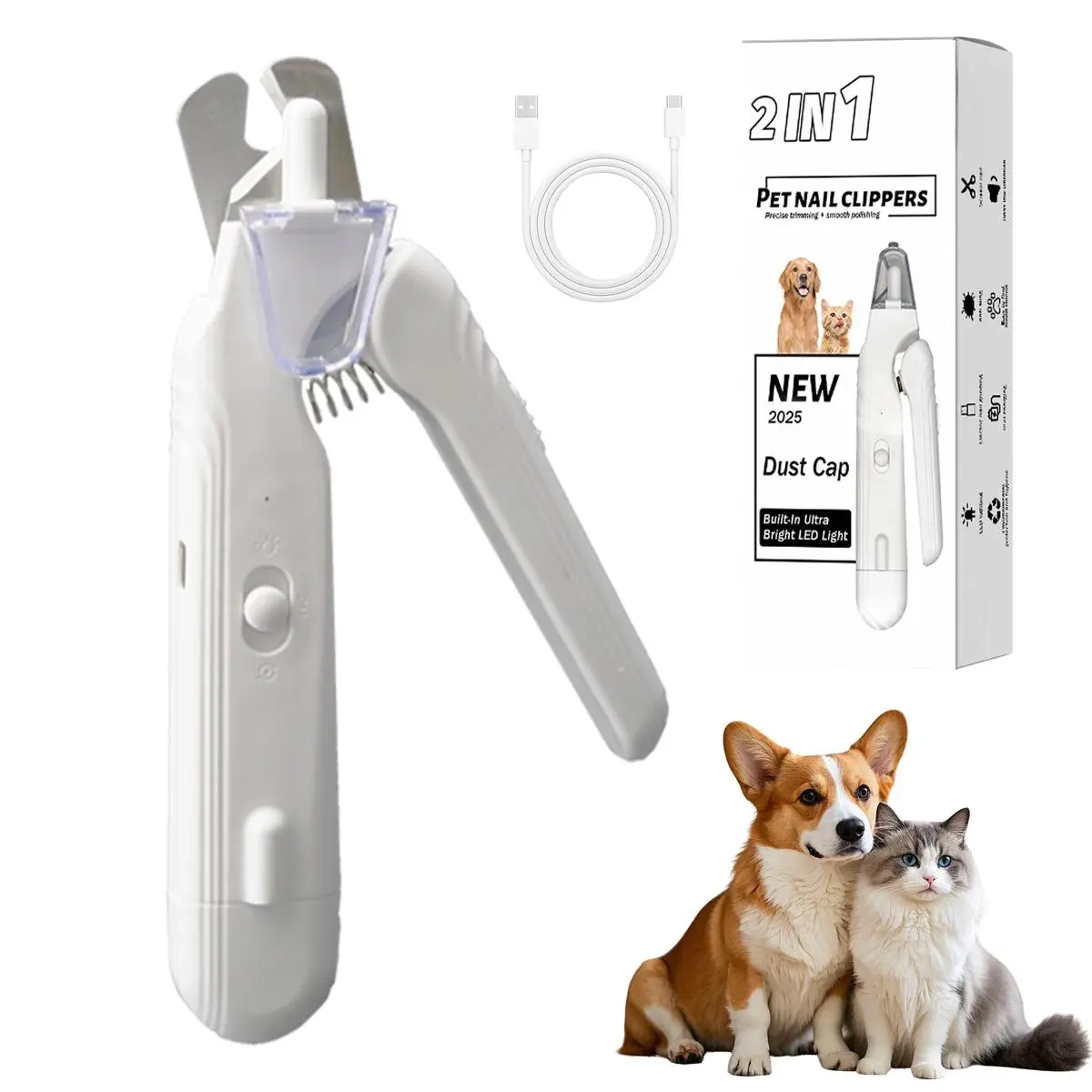 2-in-1 Dog Nail Grinder & Dog Nail Clippers Trimmers for Large Medium Small Dogs Cats Pets Claw Trimmer with LED Lights