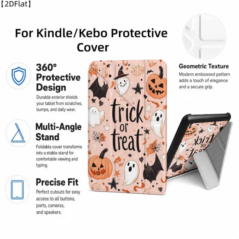 For Kindle/Kobo/Tolino Case, with stand Trick Or Treat Halloween Pattern for New Kindle 11Th 2019, for Kindle 11th Generation Case for Kindle 11Th (2022/2024), 6-Inch, 7-Inch Kindle Paperwhite 12Th Generation 2024 Vision Color (2024) /Vision 6 (2021）/Shin