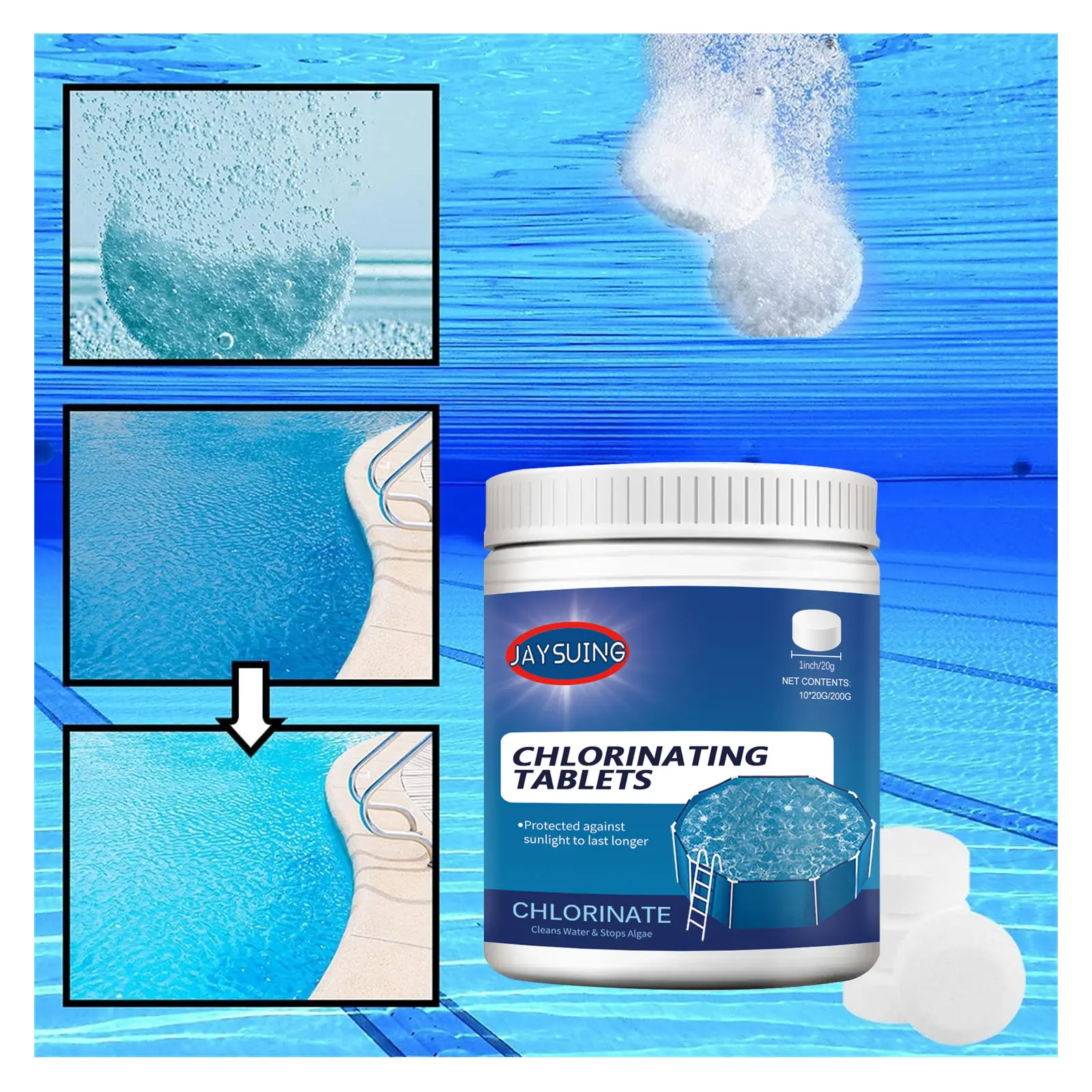 Effervescent Tablets, Multi-Functional Instant Pool Cleaning And Pool Water Improvement Effervescent Tablets