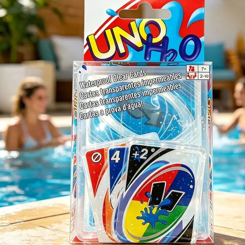 2026 New UNO H2O Waterproof Tabletop Card Game, Pressure-Resistant Transparent PVC Kids Poker Cards, Waterproof Playing Cards, Fun Party and Birthday Gift, Family Fun Game