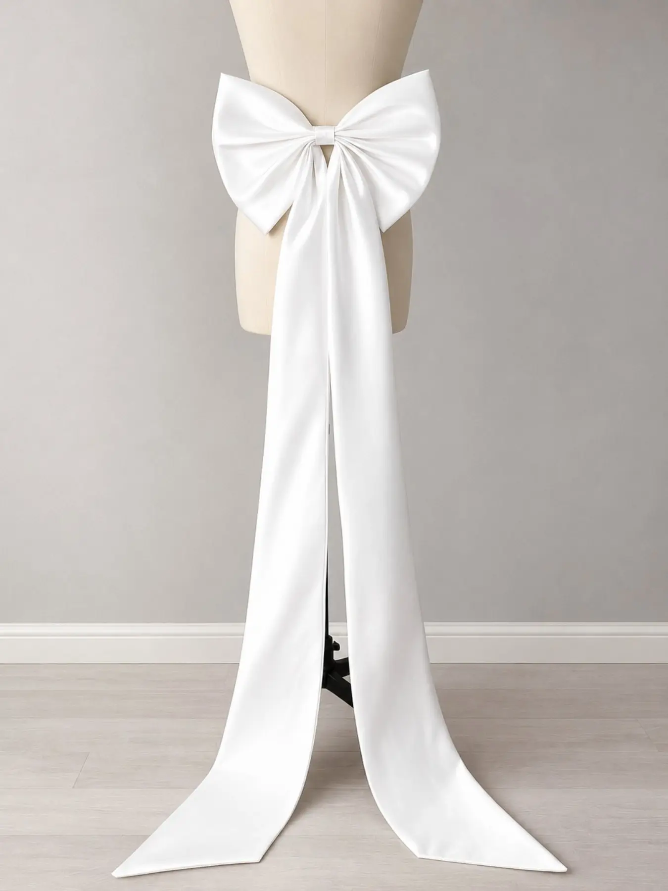 Velvet Backing Large Single Layer Bow Waistband with 150cm Ribbon, Elegant Plain Design for All Seasons, No Ca Prop