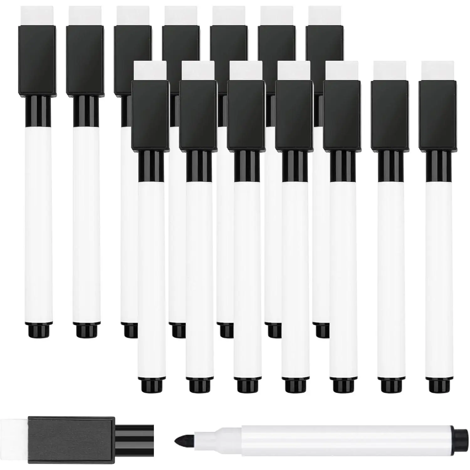 15-Count Black Dry Erase Markers with Eraser Cap, Fine Point Mini Bulk Set for Whiteboards, Teachers/Offices, School & Classroom Supplies