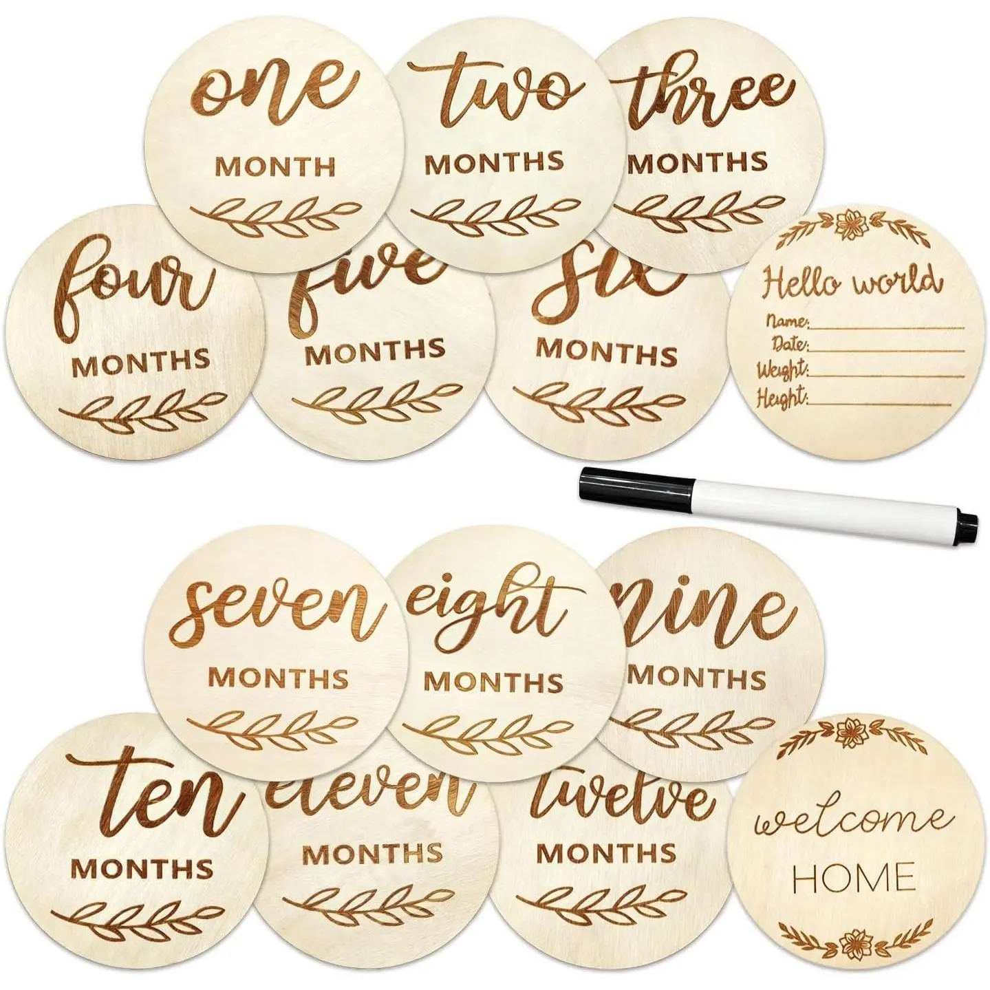 Monthly Milestone Cards 7 count Double-Sided Wooden Cards with  World  Sign & Pen, Gender Neutral  Photo Props for  Boys Girls  Shower Gifts