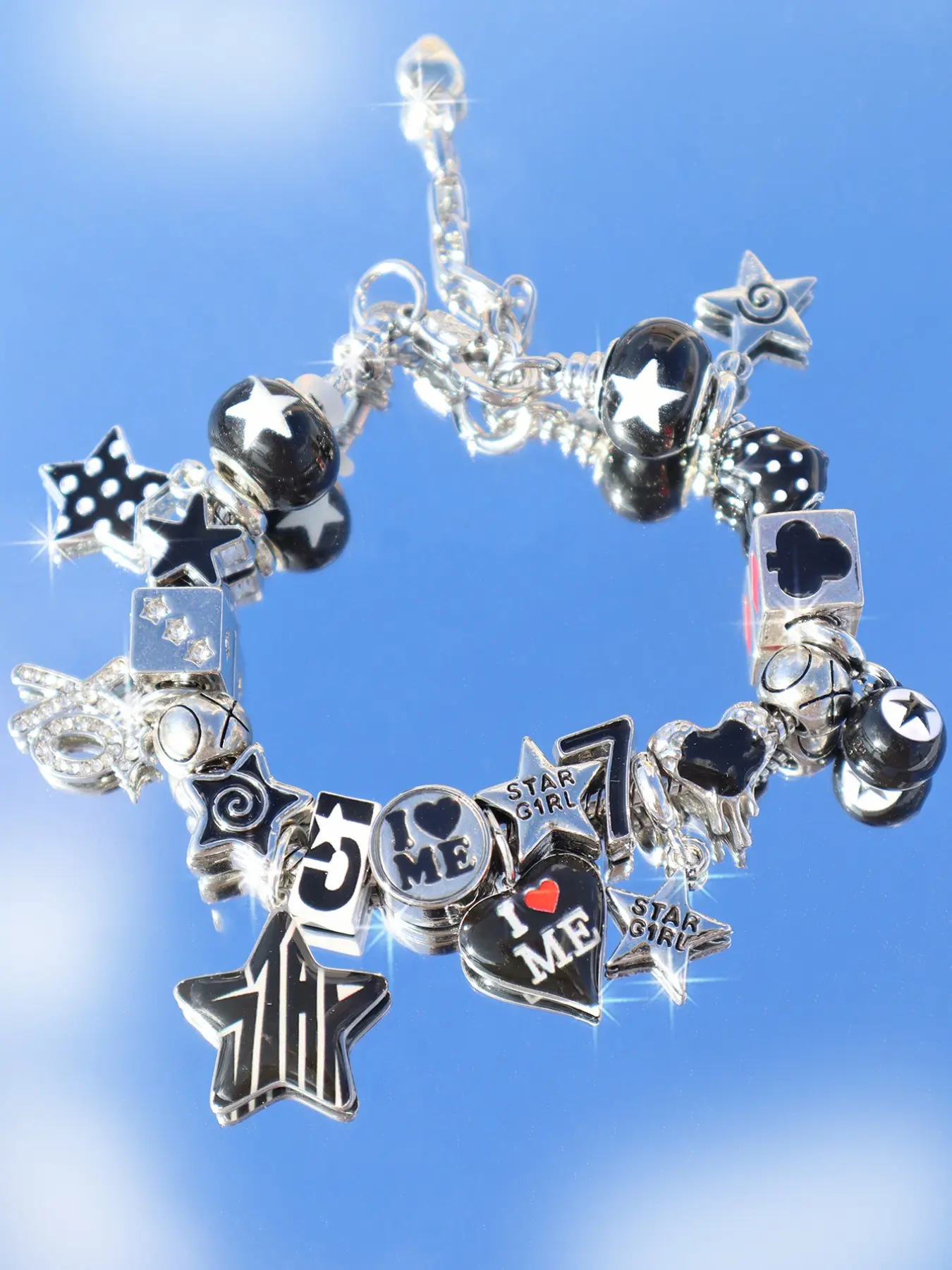 Digital 5 Love Yourself Quote Charm Bracelet, Dark Gothic Bear Music Bracelet, Cross Bracelet, Memorial Jewelry, Unique Gift Idea, Unique Charms
