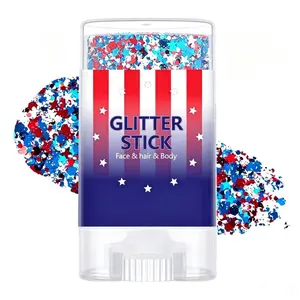July 4th Glitter Stick, 250th Anniversary Sparkling Face Hair Glitter Makeup for Women, Patriotic Red White and Blue Body Glitter Stick American Pride USA Flag Makeup for Independence Day