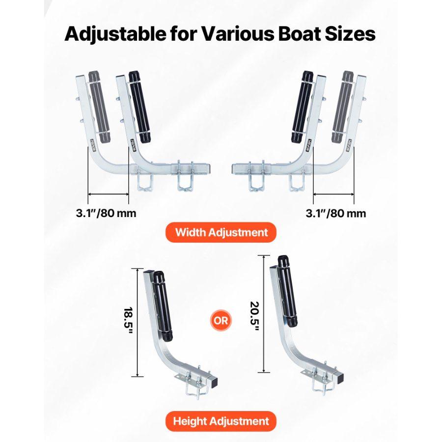 VEVOR Boat Trailer Guides, 18.5 in/20.5 in Height Adjustable Trailers Guide, 2PCS Thickened High-Duty Steel Trailer Guide-Ons with Smooth Roller Guidance, for V-Hull Boats, Small to Mid-Size Boats