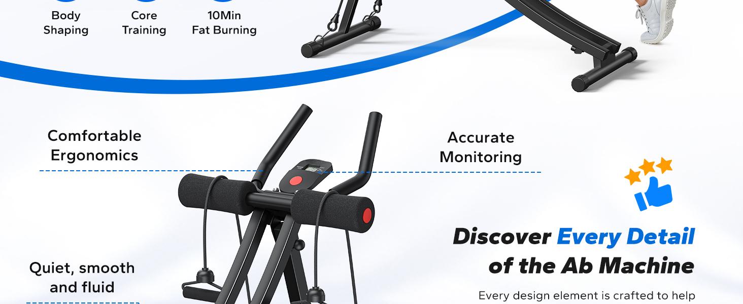 Abdominal Exerciser, Adjustable Abdominal Exerciser, Home Gym Abdominal Exercise Equipment, Ergonomic Curved Track for Better Abdominal Muscle Training, Foldable Exerciser, Suitable for Full Body Workout Home Exercise