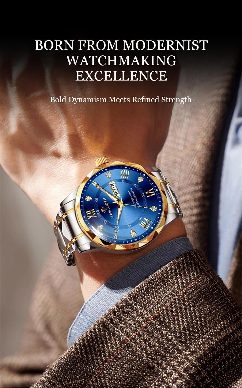 Luxury Swiss Men's Watch, 42mm Dial with Chronograph Sub-dials, Sapphire Crystal & Luminous Hands