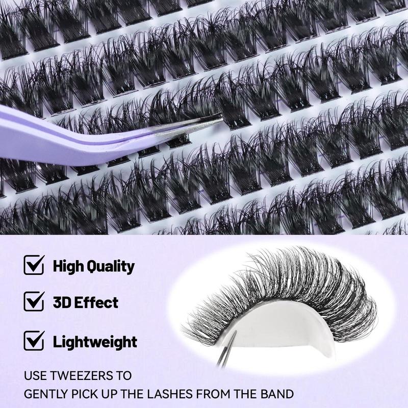D-Curl Eyelash Extension Set, 666pcs 60+80+100 Cluster Eyelash Extension Set, 10-18 mm Individual Cluster Eyelash Extension Set with Eyelash Bond and Seal, Eyelash Remover, Tweezers, Eyelash Tools, Curl Lashes, Lash Cluster Kit, Makeup