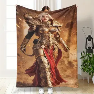 Featuring a golden armored goddess design, this versatile blanket boasts a high-definition print, perfect for afternoon naps. Its high-definition printing makes it suitable for outdoor use, beaches, camping, living rooms, sofas, pets, offices, and more. I