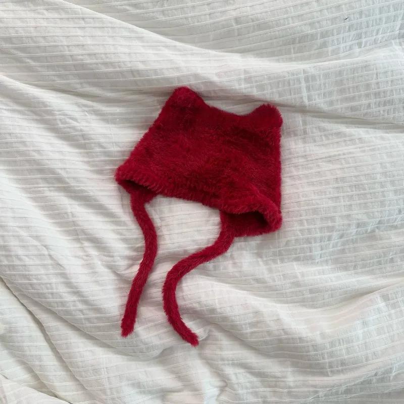 Cute Cat's Ears Women's Winter Fashion Warm Lace Up Hats,Wind Proof Ear Protection Suitable Daily Activities,walks and Shopping