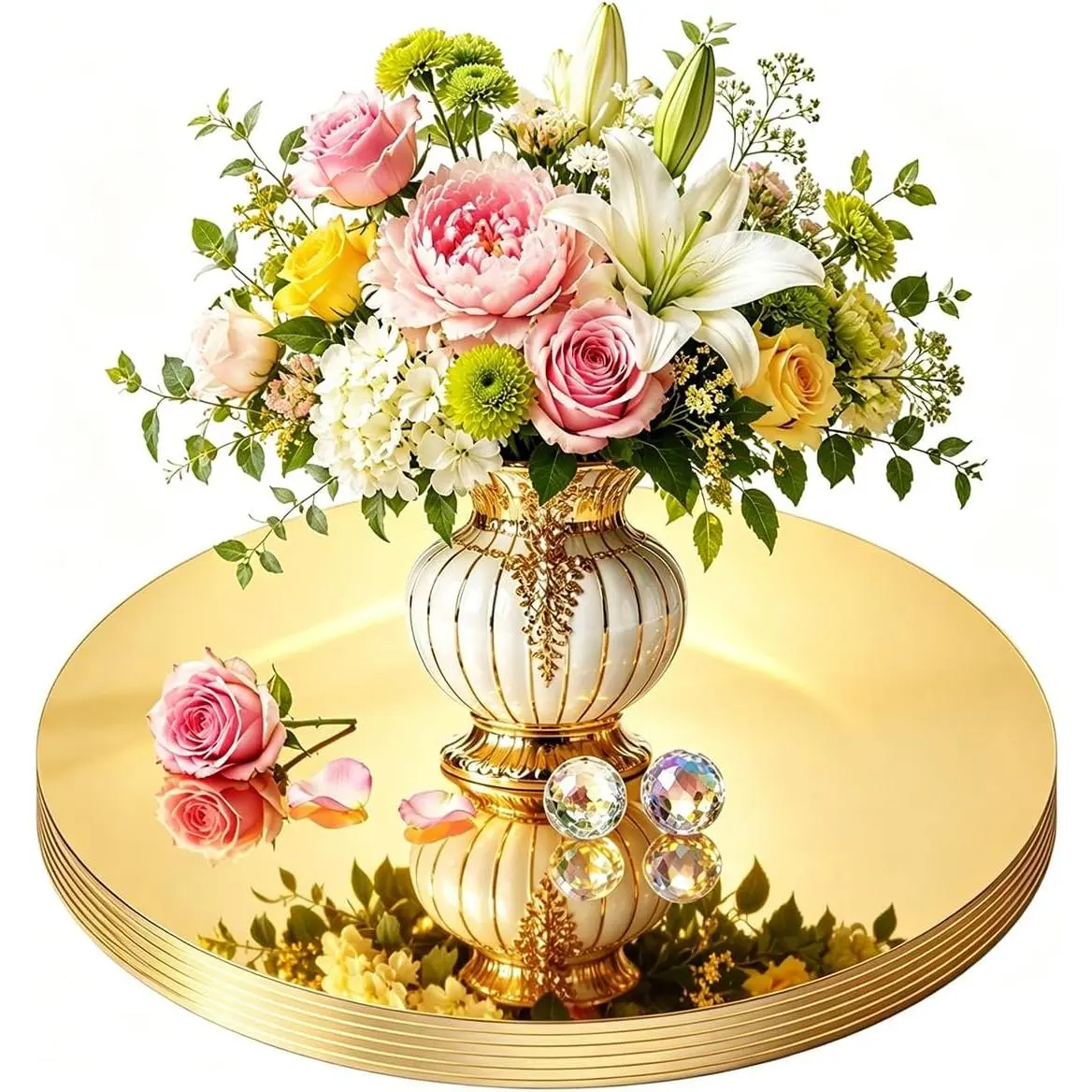 6 Pcs Round Mirrors for Centerpieces Gold Centerpieces for Wedding Table Acrylic Circle Mirrors Tray Candle Plates for Craft Flowers Wedding Baby Shower Birthday Party Supplies (12inch/30cm)