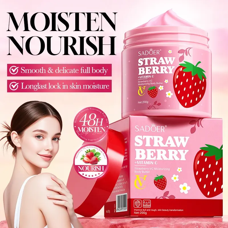 Hydrating Strawberry VC Body Butter Long Lasting Moisturizer For Dry Rough Skin Daily Body Care Products For Women & Girls