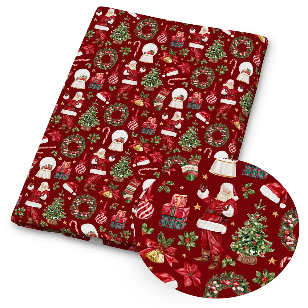 1pc Vintage Tartan Christmas Print Fabric - 59 X 19.68 Inches (150 X 50cm) Pre-cut Polyester Fabric with Red Tartan Plaid Santa Xmas Tree Gift Bell Pattern - Suitable for DIY Sewing, Scrapbooking, Tablecloths and Crafts