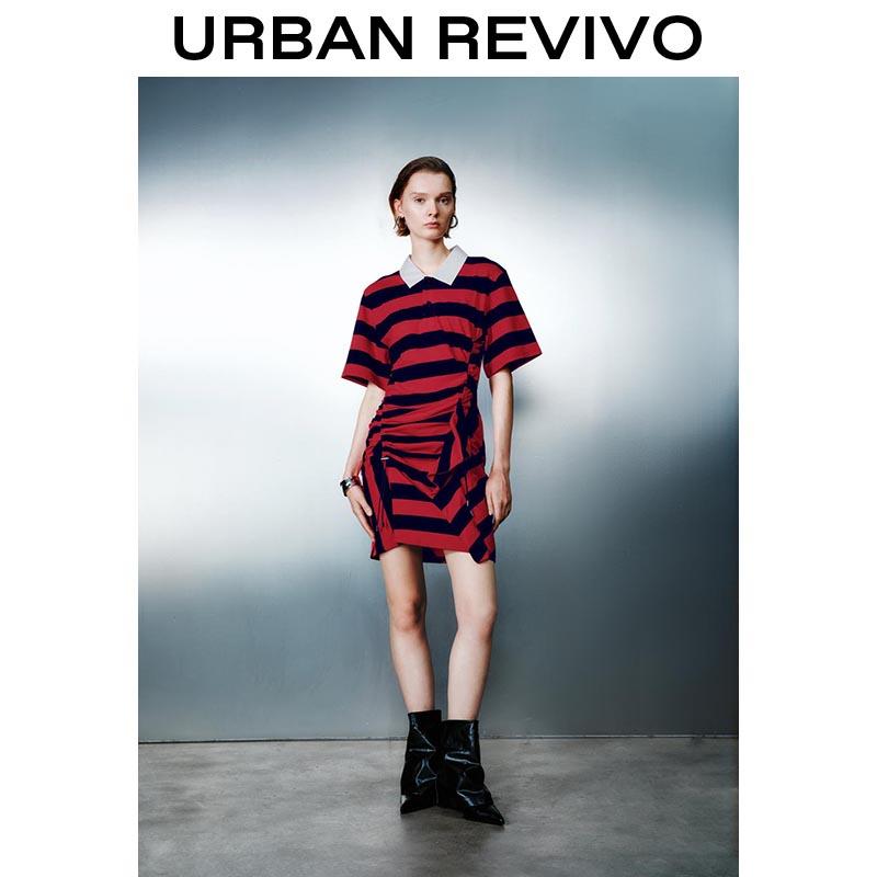 URBAN REVIVO Striped Irregular Hem Straight Dresses UWJ750051  Casual Outfit 2025 Women Clothing Girl Elegant Fashion Trendy and Versatile OOTD Womenswear Shortsleeve SpringStatements