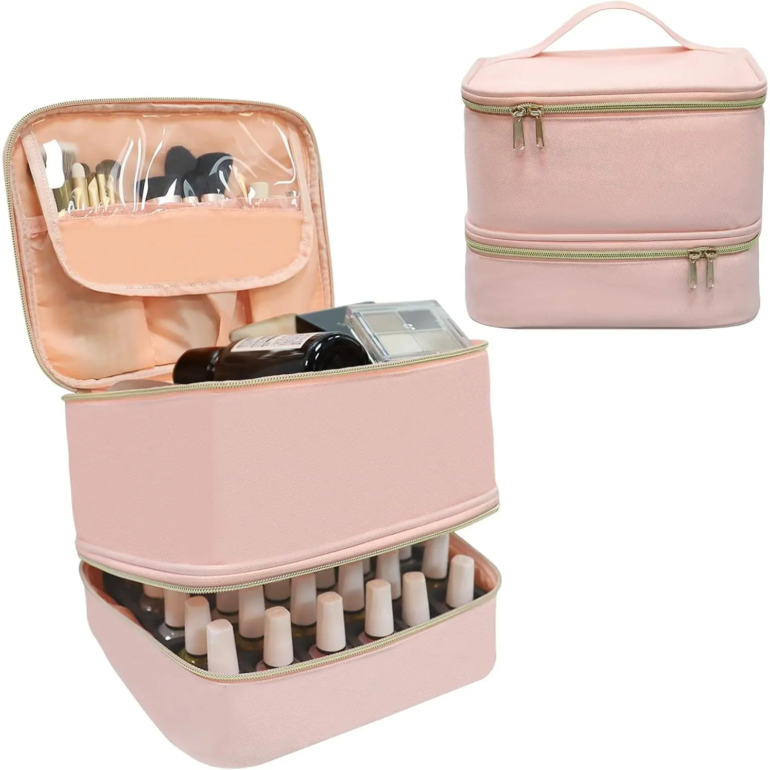Polish Organizer Case, Double-Layer Storage Holds 30 Bottles + UV LED  Lamp, Professional Manicure Kit Carrying Bag with Removable Dividers, Portable Travel  Art Supplies Organizer ()