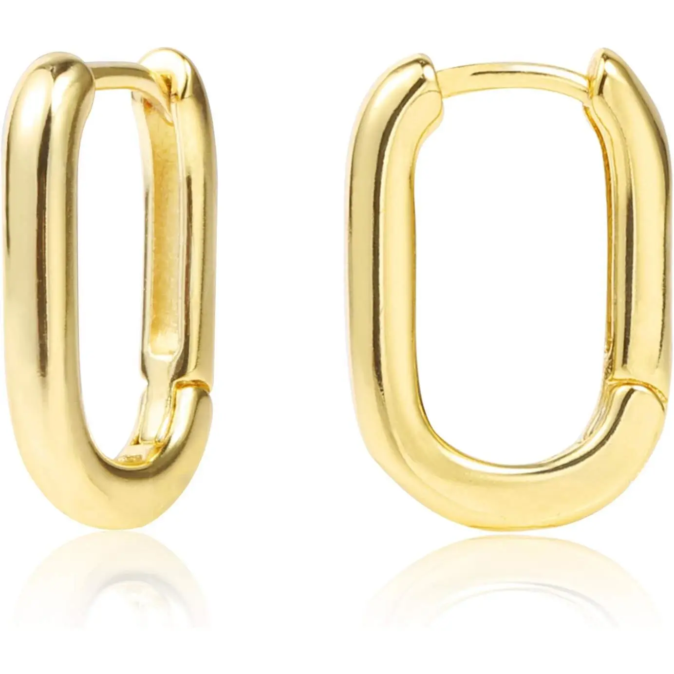 Small   Rectangle Hoop Earrings 11mm | 14k  Plated U Shape Trendy Oval Hoop Earrings for Women Men