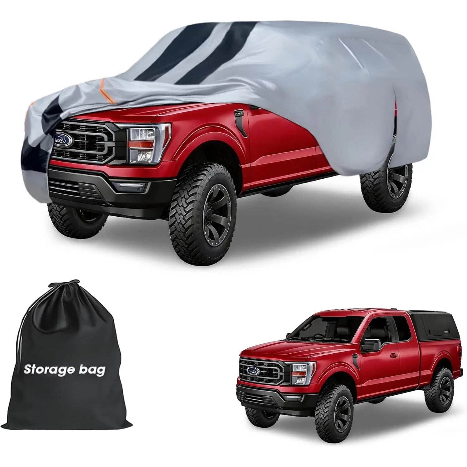 Waterproof All-Seasons Zippered Cover for Pickup Trucks with Camper Shell Topper - Universal Multi-Model Fit for Ford F-Series, Chevy Silverado, Dodge Ram, GMC Sierra, Toyota Tundra (228-242 in Length) - Truck Accessories, Snow Protection