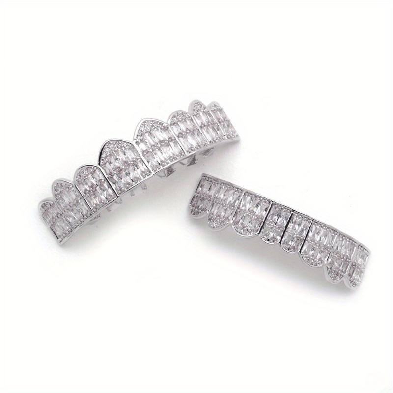 2pcs/SET Baguette Set 8 teeth Grillz for Mouth Top Bottom Hip Hop Teeth Grills - Cap