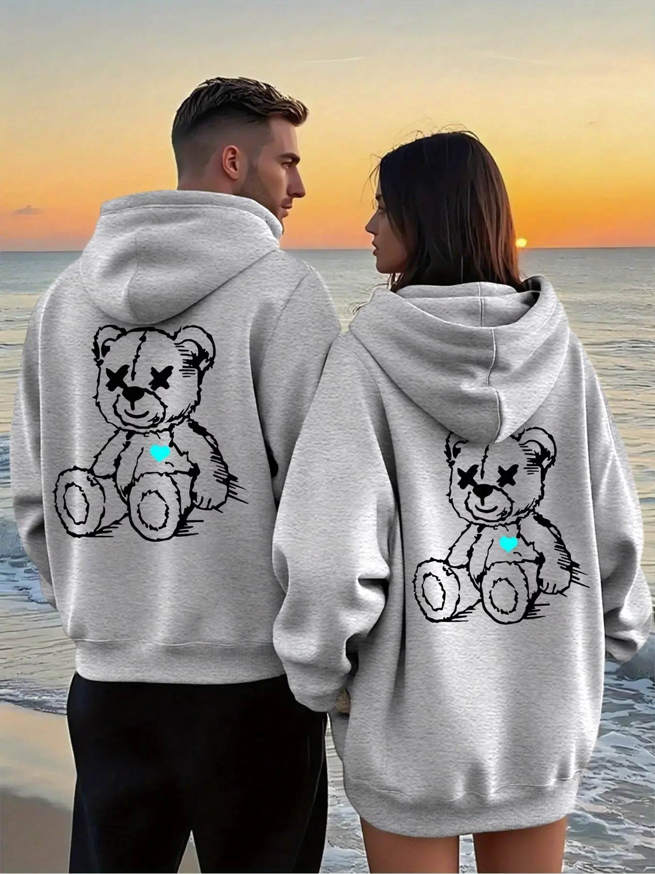 2Pcs Couple Zip Up Hoodies With Geometric Print, Figure-flattering Oversized Tops With Pockets, Inclusive Unisex Sweatshirts For All Body Shapes Autumn Winter Wear