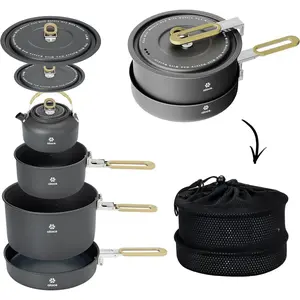 Camping Cookware Set - Lightweight Camping Pots and Pans - Portable Outdoor Cookware with Kettle - Camping Cookware Mess Kit for 2
