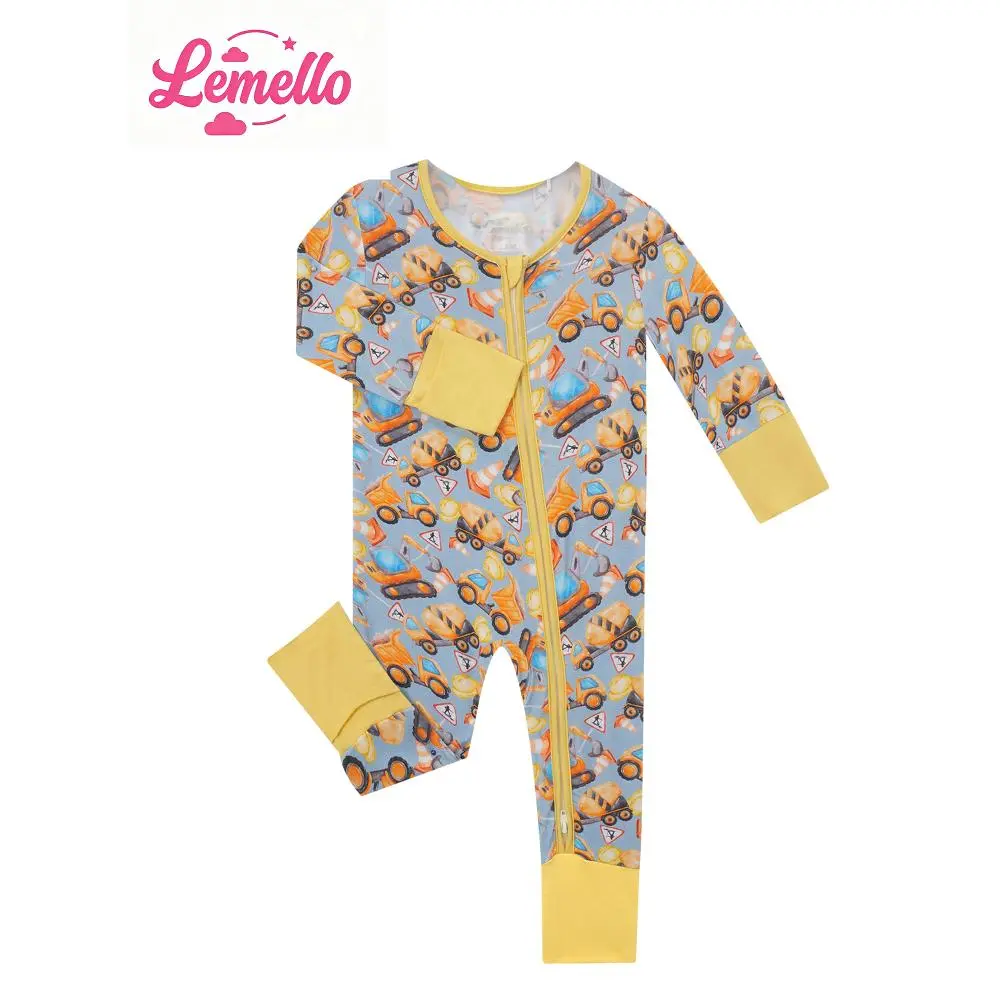Leminuo Ultra-Soft Bamboo Fiber Long-Sleeve Bodysuit, Construction Truck, Comfortable and Fitted, Highly Elastic, Machine Washable, Bamboo Baby Sleepers, Suitable for indoor and outdoor use, baby girl clothes, baby boy, baby items clearance sale.