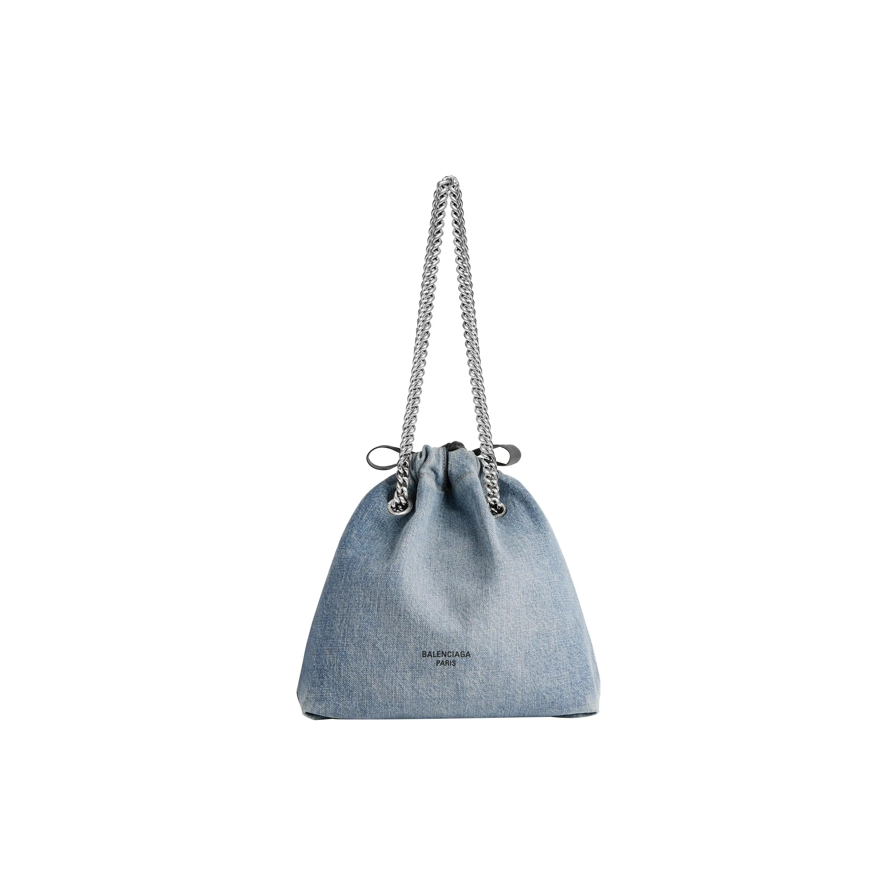 Balenciaga Crush Tote Bag for Women – Denim Blue Cotton Shopping Bag with Front Paris Logo