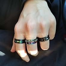 Besteel 16Pcs Stainless Steel Band Rings for Men Women Fidget Anxiety Relief Rings Cool Chain Beveled Edges Celtic Black Band Spinner Rings Set for Wedding Promise Mens Rings Pack Gift Jewelry