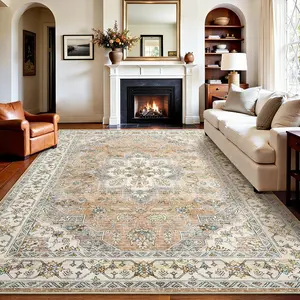 7'x10'  Area Rug for Living Room, Soft Washable Floral Carpet with Non-Slip Backing, Low-Pile Non-Shedding  Rug for Bedroom, Kitchen, Dining Room &  Office