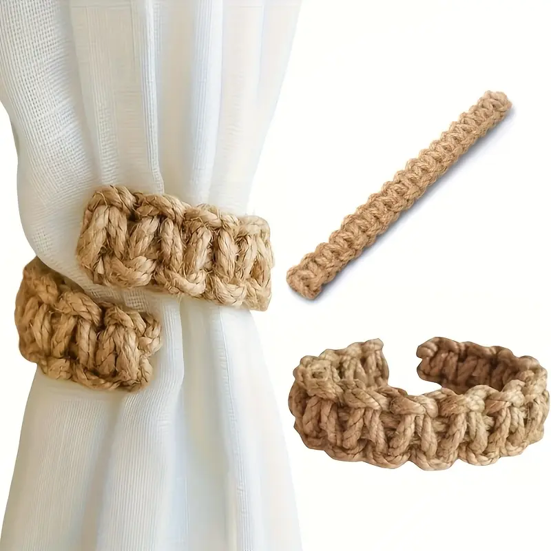4-Piece Hand-Woven Hemp Rope Curtain Tie-Off Tassels - Natural Fiber Bohemian Style Home, Coastal Decor Window Fixtures, Modern Home Accessories, Handcrafted Curtain Ties, Curtain Tie Backs, Curtain Tie Backs For Curtains