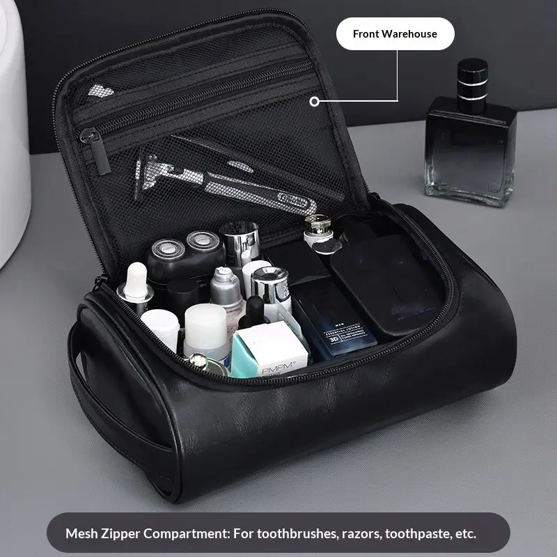 Waterproof PU Travel Cosmetic Bag, Multifunctional Men's Wash Bag, Portable Toiletry Organizer, Durable Makeup & Shaving Pouch, Business Travel Essential