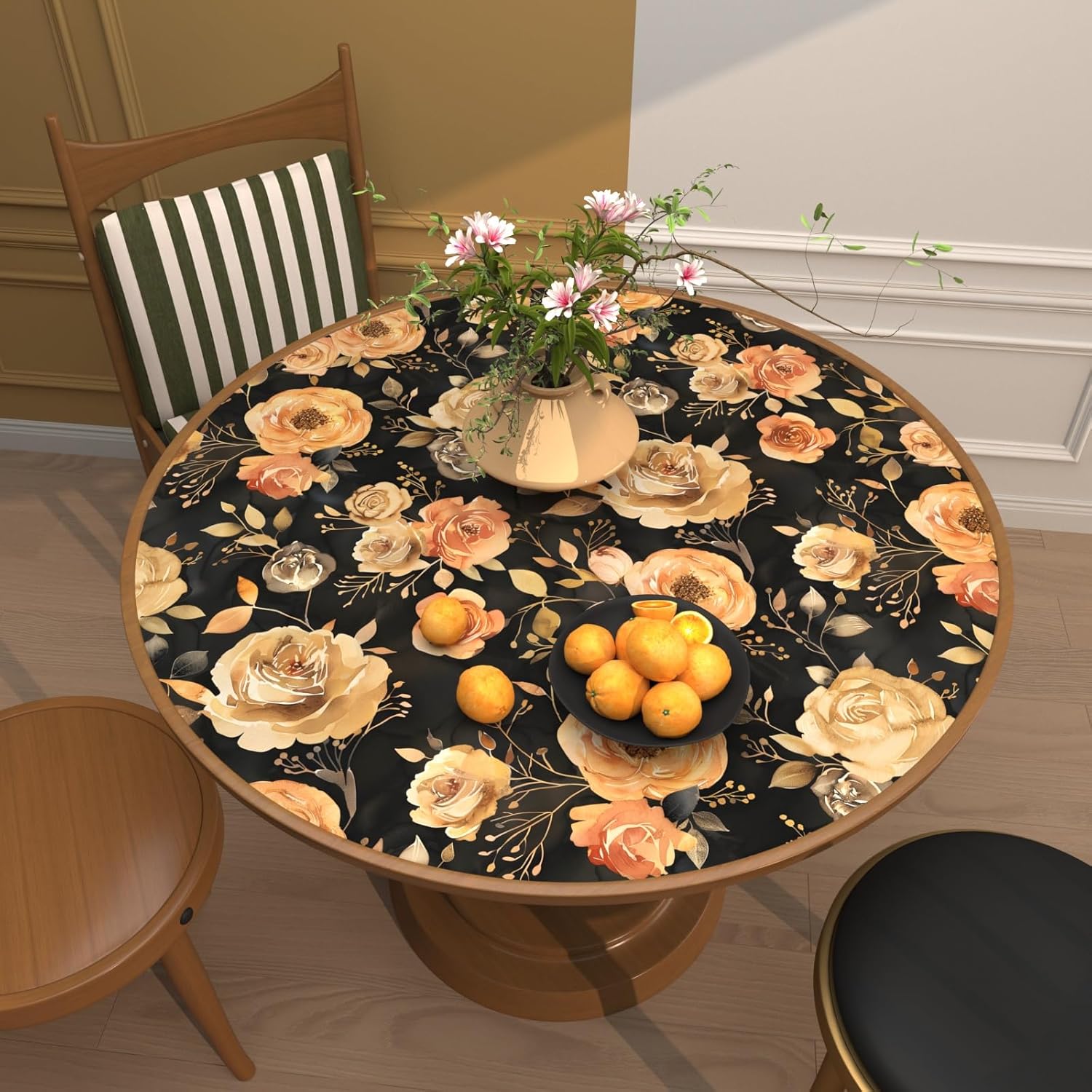 Flower Wallpaper Yellow/Orange Floral Peel and Stick Wallpaper Cream Contact Paper Waterproof Self Adhesive Covering for Bedroom Cabinet Bathroom Home Decor 17.4" x 118"