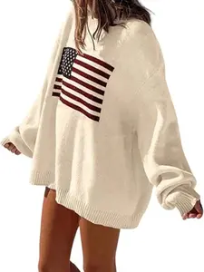 [Large Size] Usa Flag Sweater, Casual Versatile Top, Patriotic Style, Oversize, Flag Pattern, Fall Winter Sweater, National Day