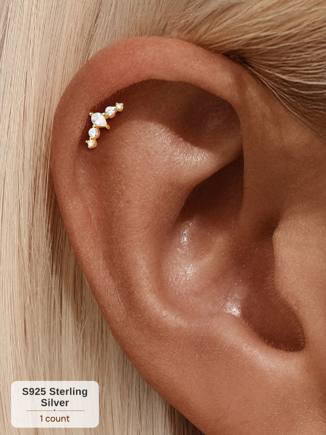 18K Gold Plated S925 Sterling Silver Ear Climber Stud | 1PC Sparkly Diamond Crawler Piercing | Flat Back Internally Threaded Screw Back Cartilage Jewelry Non-Tamish, ldeal for Daily Wear, Weddings, Parties,Engagements, Anniversaries, Valentine's Day