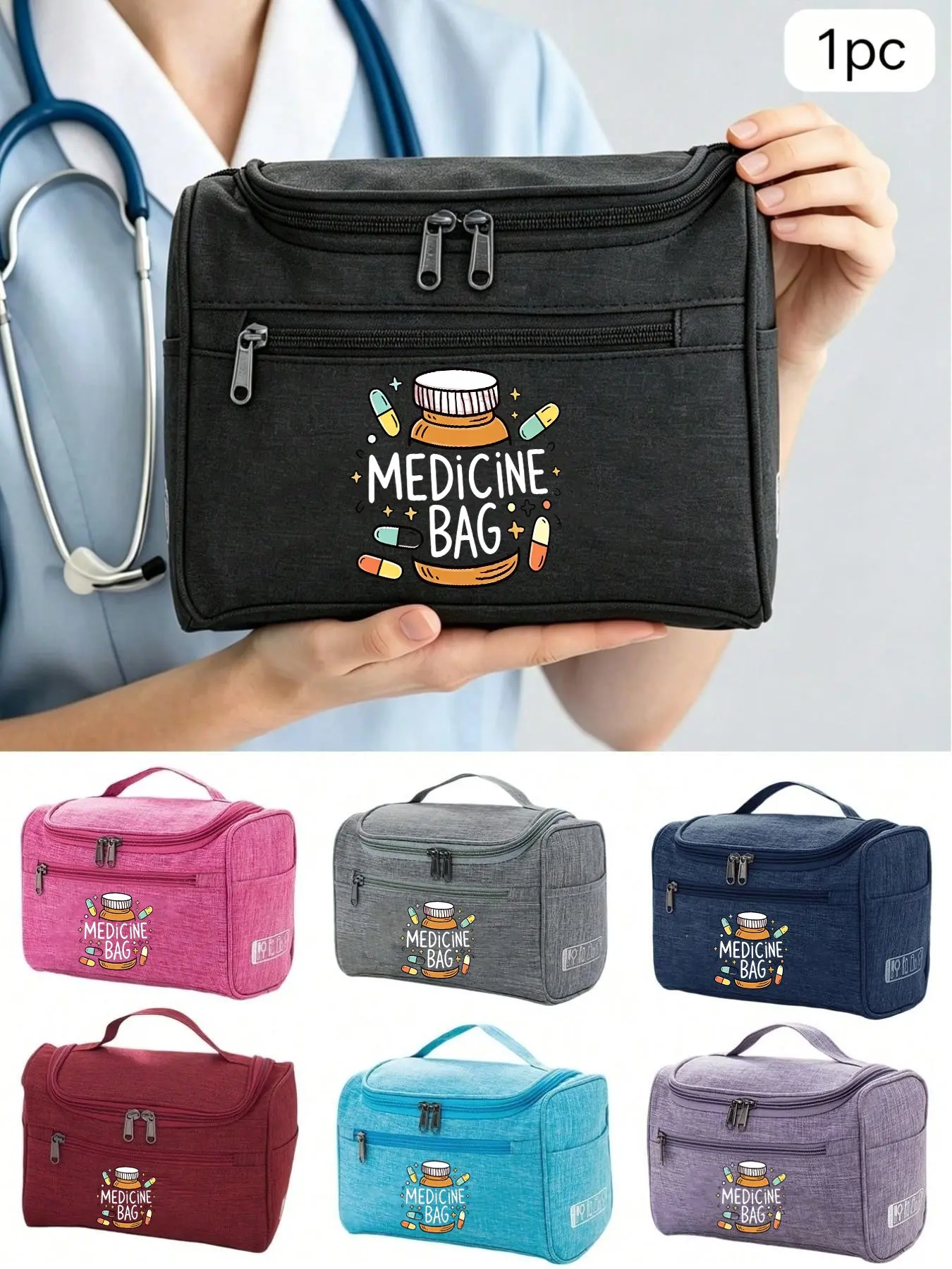 Portable First Aid Kit, Handheld Emergency Bag, Multi-Layer Medicine Organizer, Large Capacity Durable Travel Medication Storage, Ideal for Home, Camping