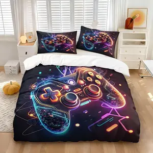 2/3Pcs Neon Game Controller Duvet Cover Set, Cyberpunk Gamer Comforter Cover, Colorful Video Game Pad Print Bedding Set with Pillowcases, No Filler, Ideal for Teen Boys Gaming Bedroom & Gamer Room Home Decor