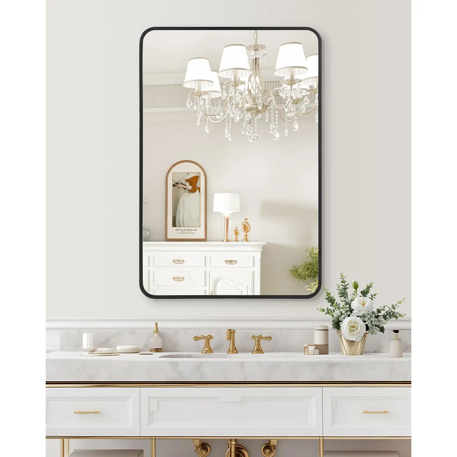 Garvee Modern Round Wall Mirror with Matte Black Metal Frame, HD Shatter-Resistant Glass Wall-Mounted Mirror for Bathroom Vanity Entryway Bedroom Living Room Decor